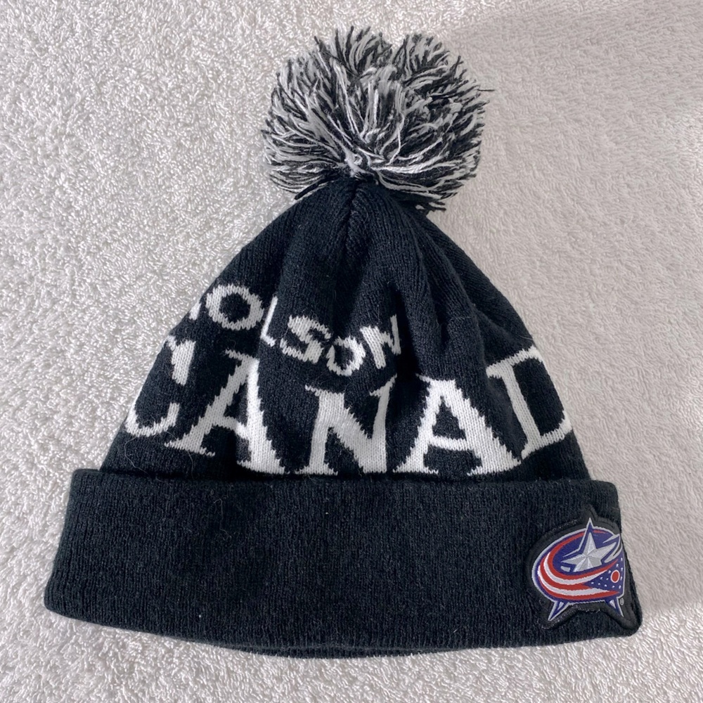 Molson Canadian NHL Columbus Blue Jackets White Black Knit Toque Beanie Hat